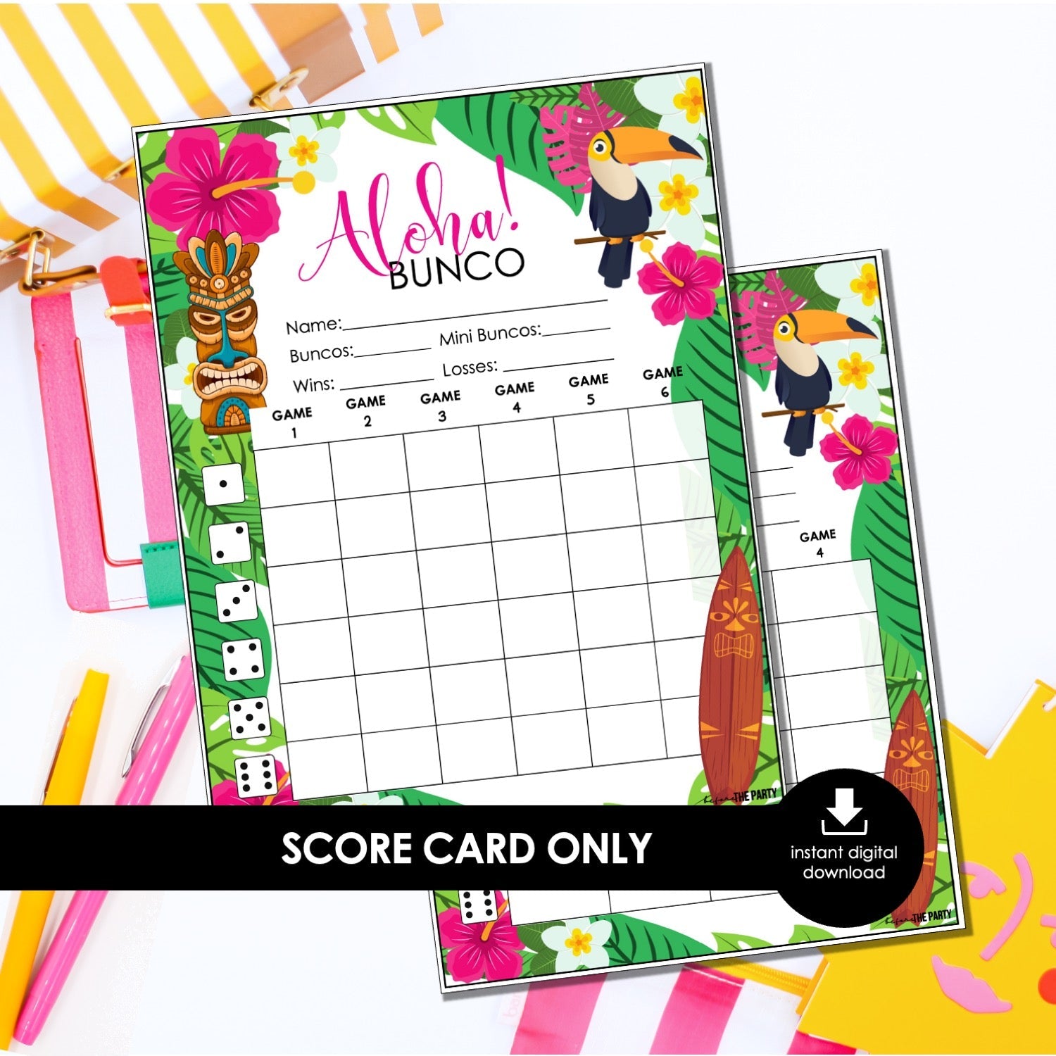 Aloha Bunco Score Cards – Tropical Luau Party Printable (Cards Only)