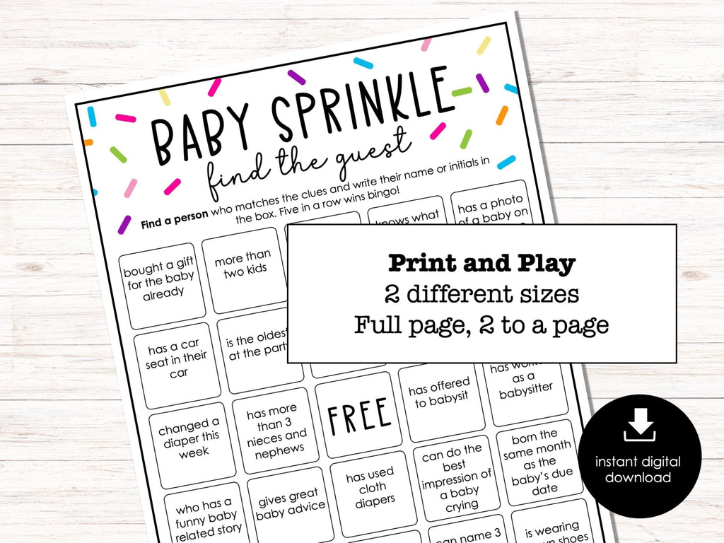 Baby Sprinkle Find the Guest Party Game, Baby Shower Game, Baby Shower Printable Boy or Girl Baby Shower Game for Groups, Find Someone Who - Before The Party