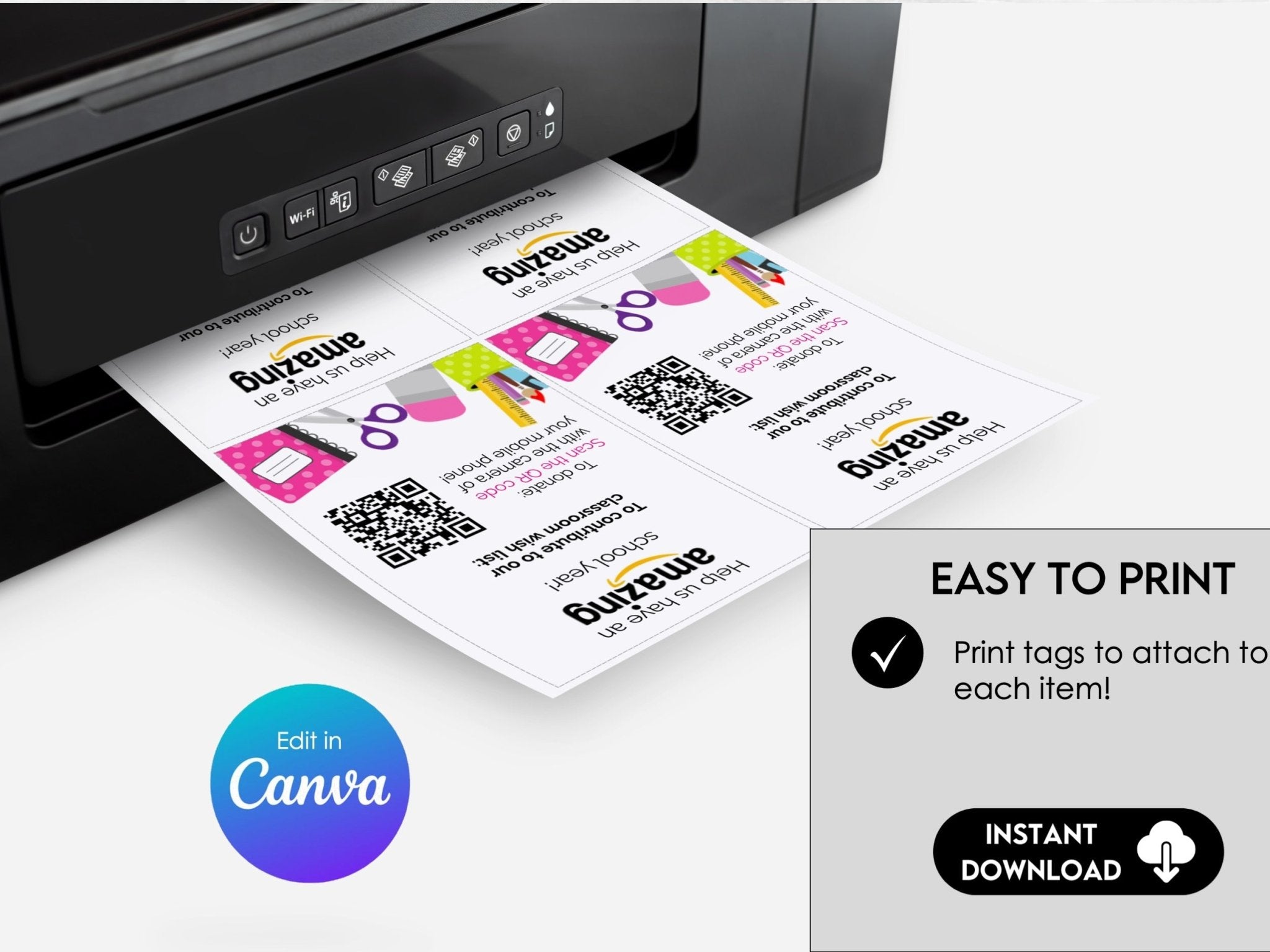 Back to School QR Code Classroom Wish List for Teachers, Editable in Canva, Editable Teacher Wishlist Classroom Supplies Donation Cards - Before The Party
