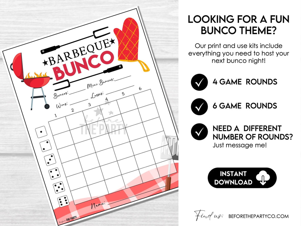 Barbecue Bunco Score Cards, Summer Outdoor Bunco Score Sheets, BBQ Bunco Invitation, Bunco Party Kit, July Bunco Night, August Bunco, BUNKO - Before The Party