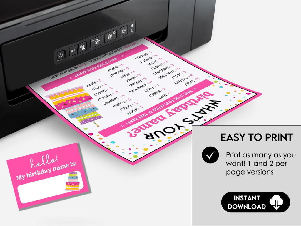 Birthday Name Game, Printable Birthday Game, What's Your Birthday Name Game, Kids and Adults, Printable Party Icebreaker, Includes Name Tags - Before The Party