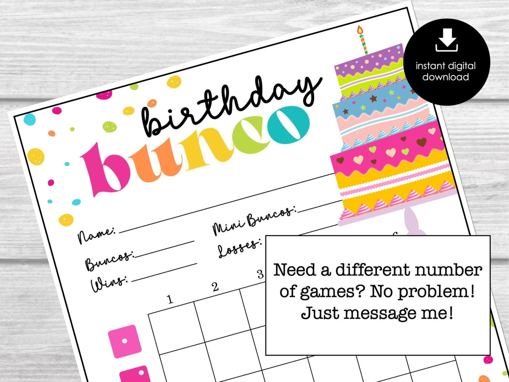 Birthday Party Bunco Score Cards, Happy Birthday Bunco Invitation, Bunco Night, Bunco Party Printable, Bunco Night Score Sheets, BUNKO game - Before The Party