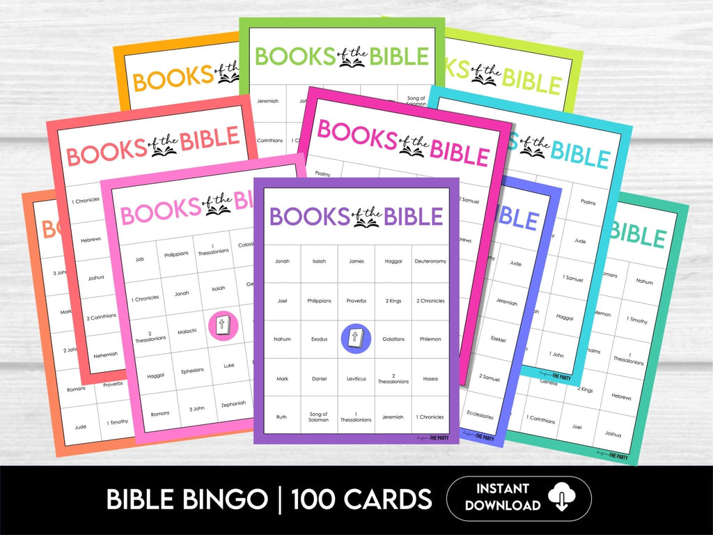 Books of the Bible Bingo Cards, Church Group Bingo Game, Christian Bingo Game, 100 Cards, Bible Bingo Game, Printable Bingo Cards - Before The Party