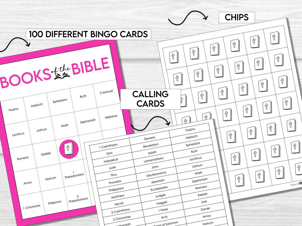 Books of the Bible Bingo Cards, Church Group Bingo Game, Christian Bingo Game, 100 Cards, Bible Bingo Game, Printable Bingo Cards - Before The Party