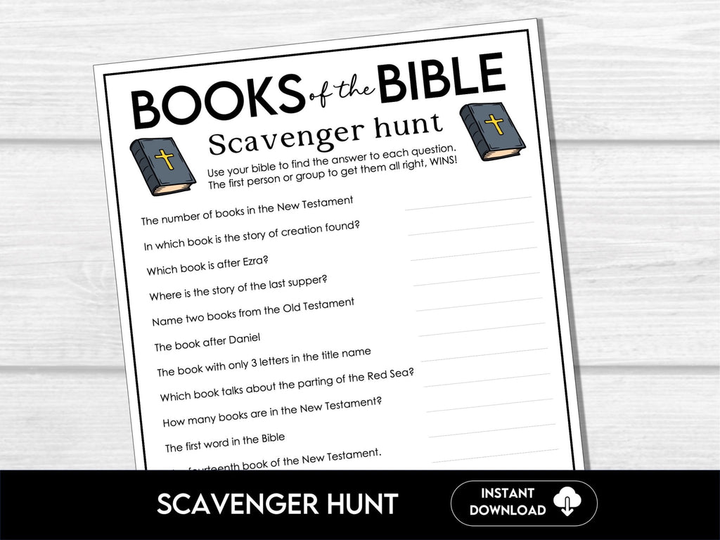 Books of the Bible Scavenger Hunt Game, Printable Church Group Activity, Sunday School Game, Church Camp, Use Your Bible Game - Before The Party