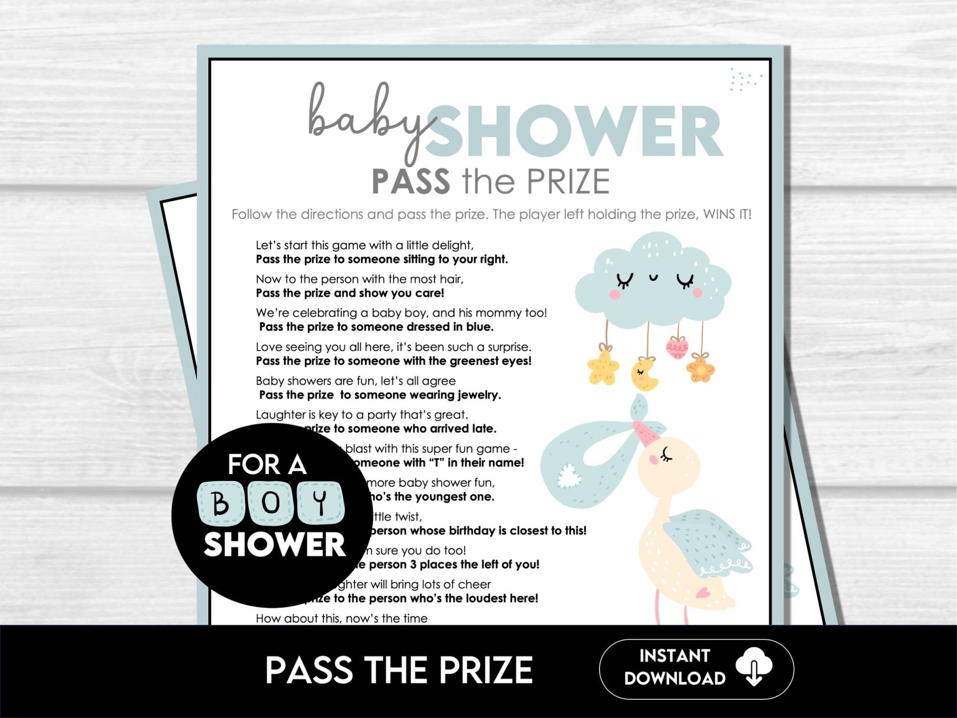 Boy Baby Shower Pass the Prize, Baby Shower Pass the Present Game, Fun Baby Sprinkle Game, Left Right Game, Pass the Gift Rhyming Poem - Before The Party