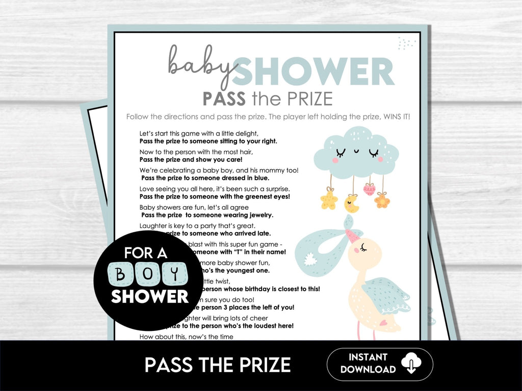 Boy Baby Shower Pass the Prize, Baby Shower Pass the Present Game, Fun Baby Sprinkle Game, Left Right Game, Pass the Gift Rhyming Poem - Before The Party