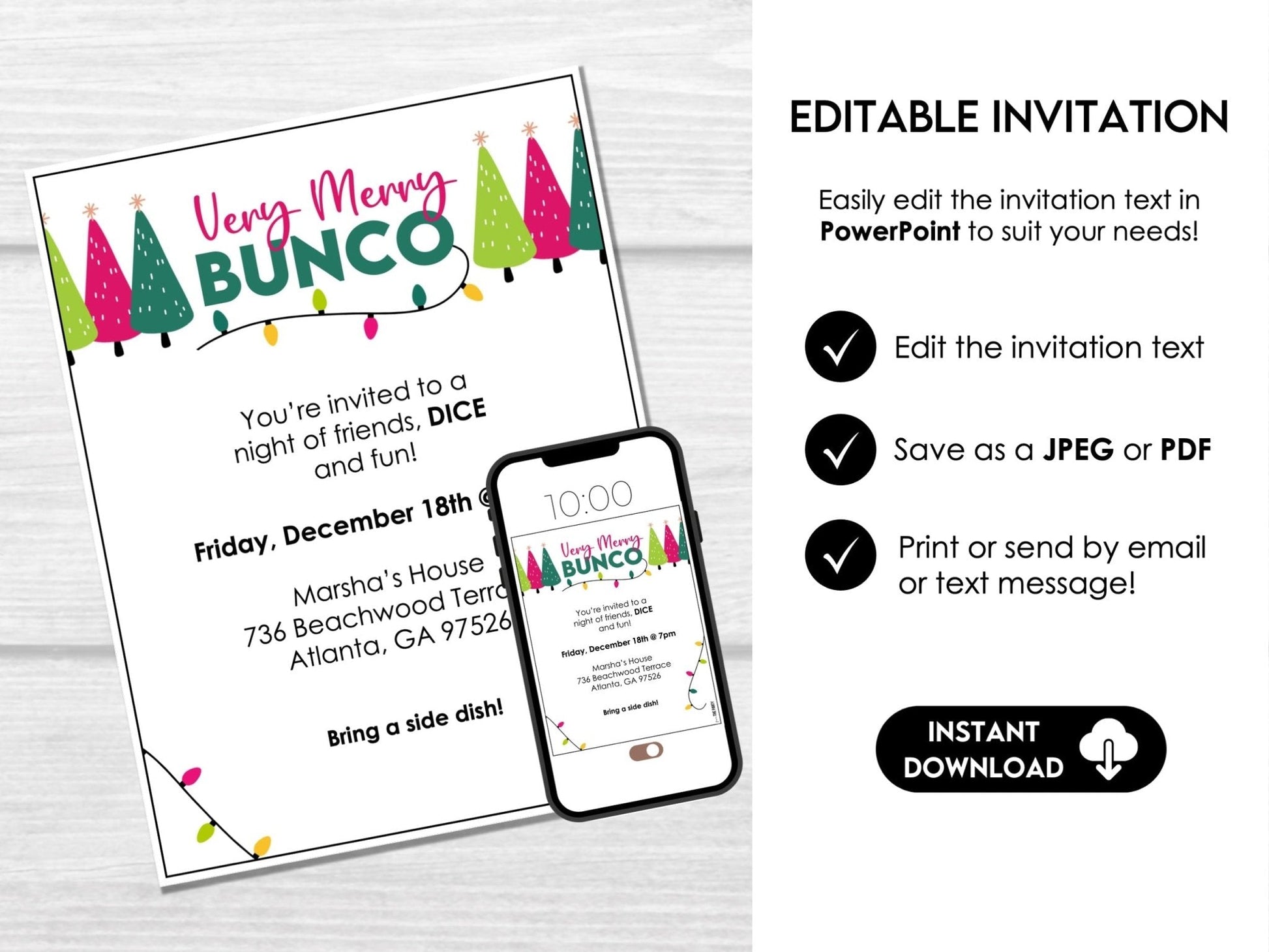 Bunco Christmas Party Pack - Score Cards, Sheets & Invites