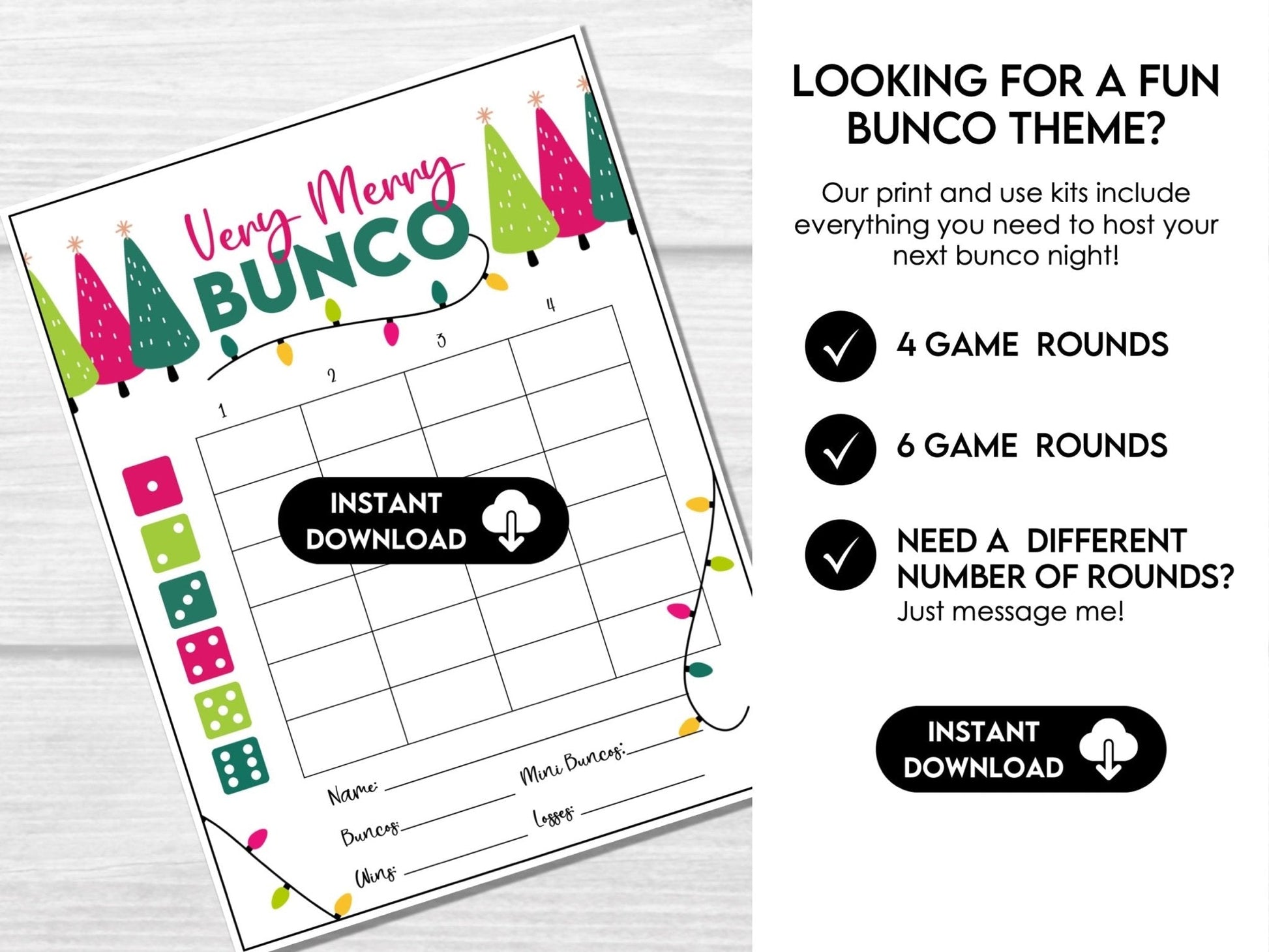 Bunco Christmas Party Pack - Score Cards, Sheets & Invites