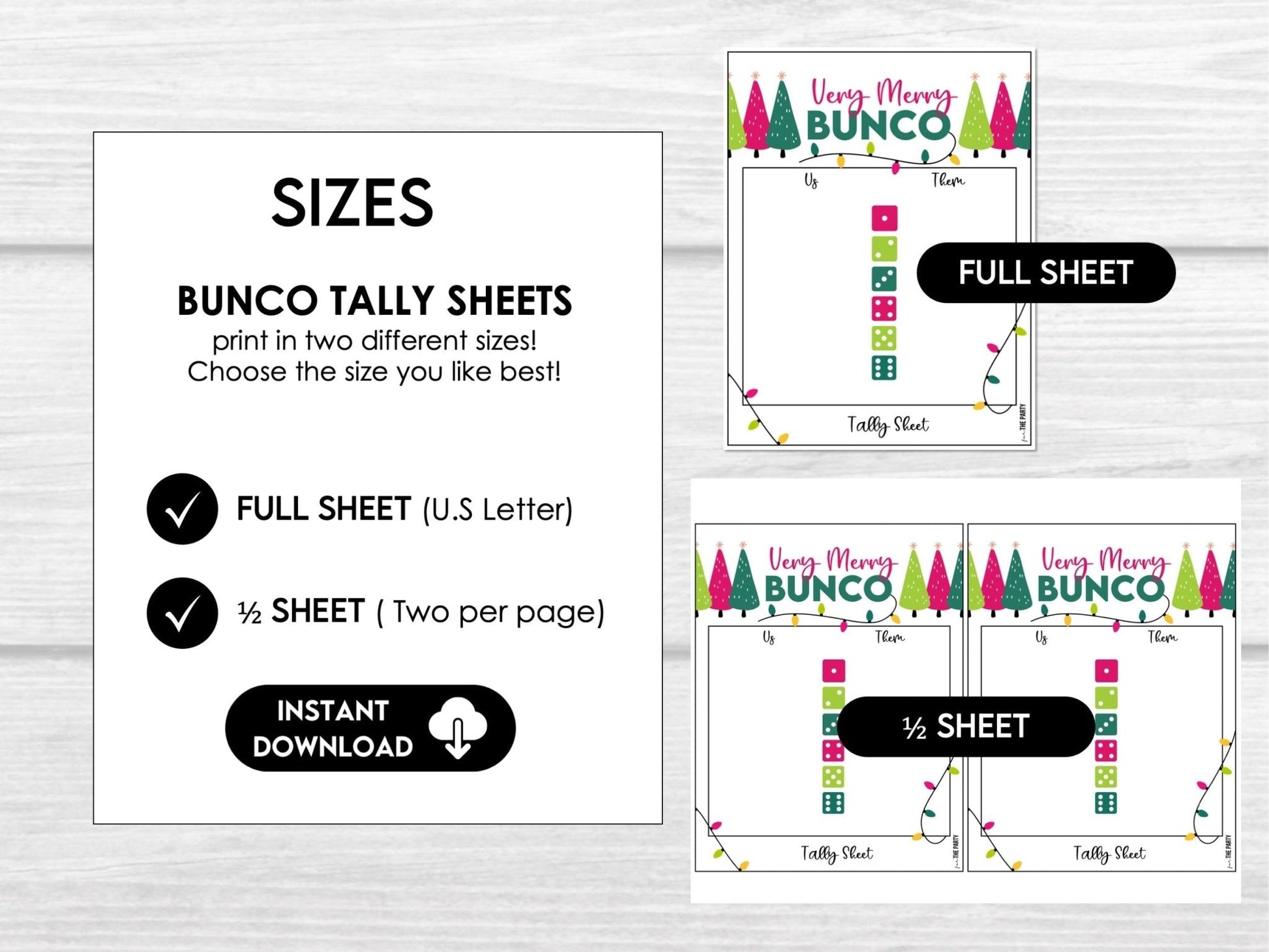 Bunco Christmas Party Pack - Score Cards, Sheets & Invites