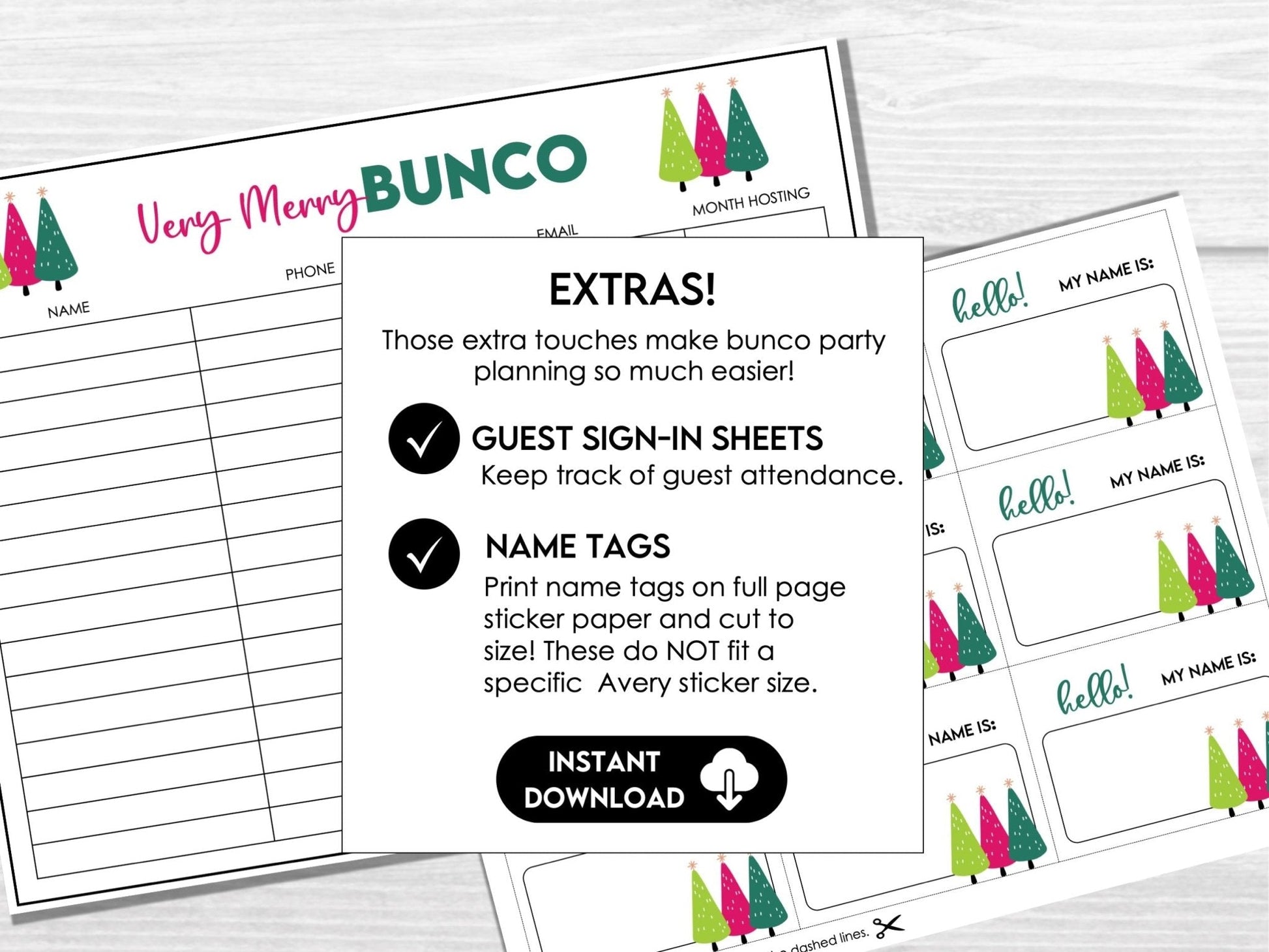 Bunco Christmas Party Pack - Score Cards, Sheets & Invites