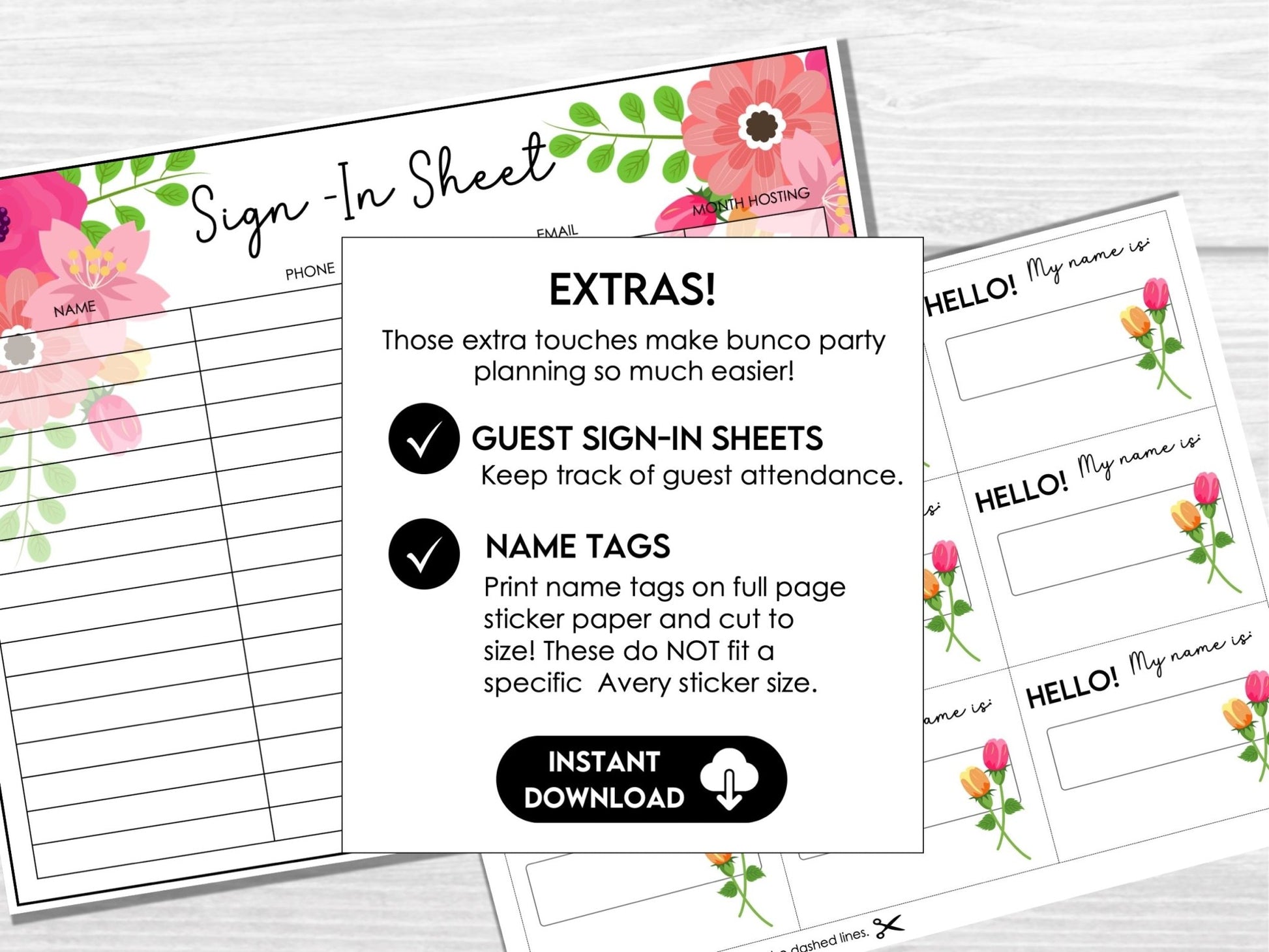 Bunco Score Sheets with Spring Flowers, Tally Cards, Table Markers, Invitation, Bunco Night Game Cards, Digital Download - Floral Theme - Before The Party
