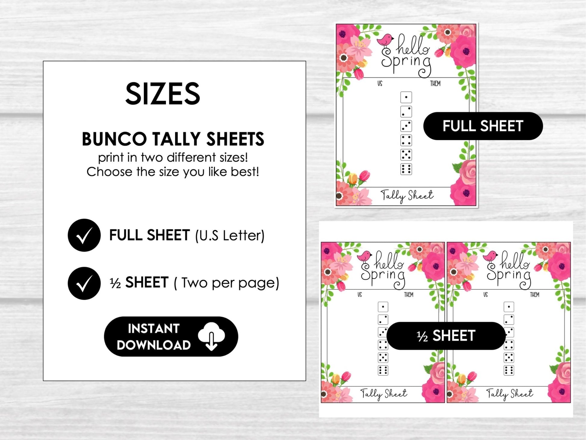 Bunco Score Sheets with Spring Flowers, Tally Cards, Table Markers, Invitation, Bunco Night Game Cards, Digital Download - Floral Theme - Before The Party