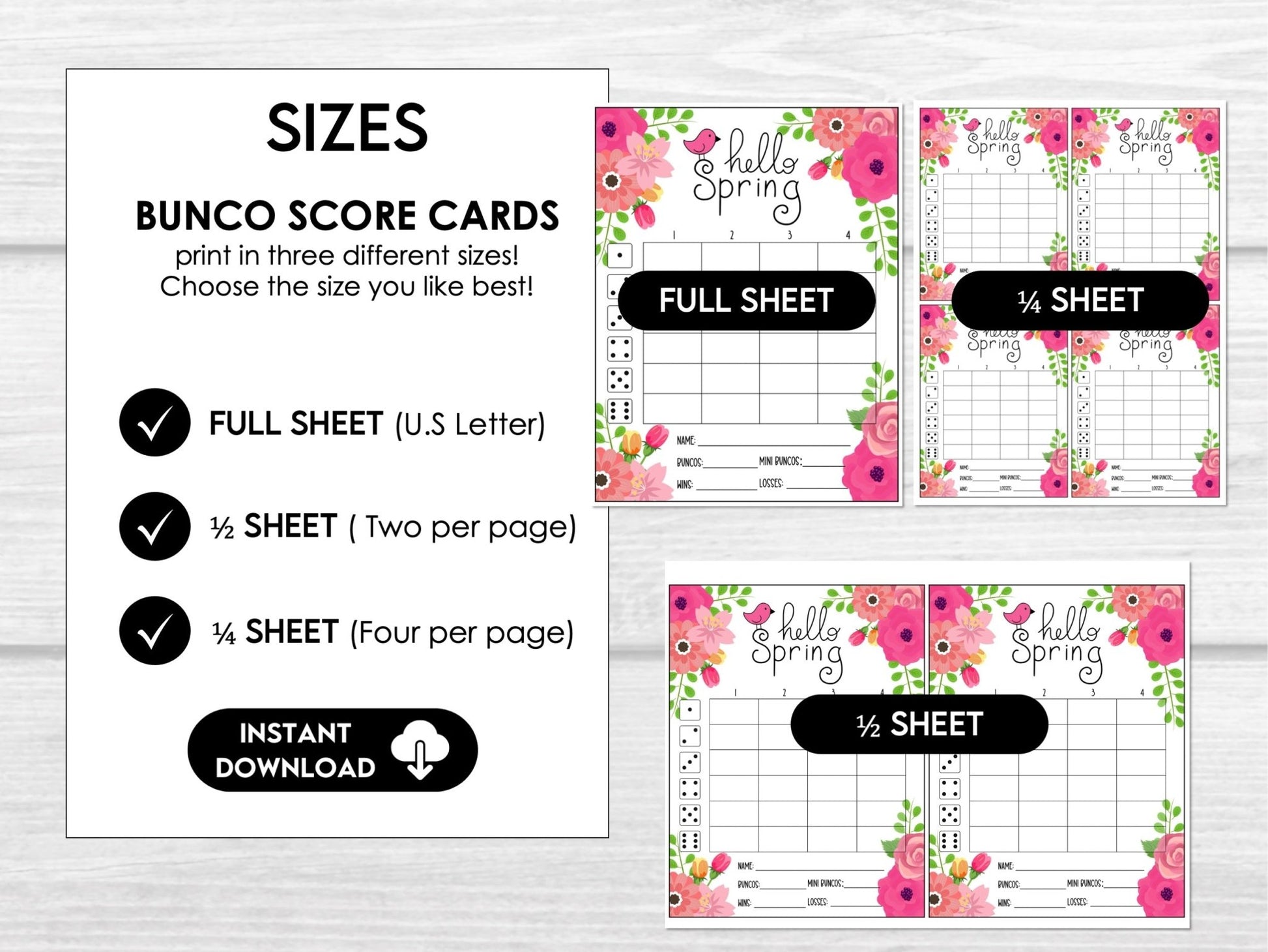 Bunco Score Sheets with Spring Flowers, Tally Cards, Table Markers, Invitation, Bunco Night Game Cards, Digital Download - Floral Theme - Before The Party