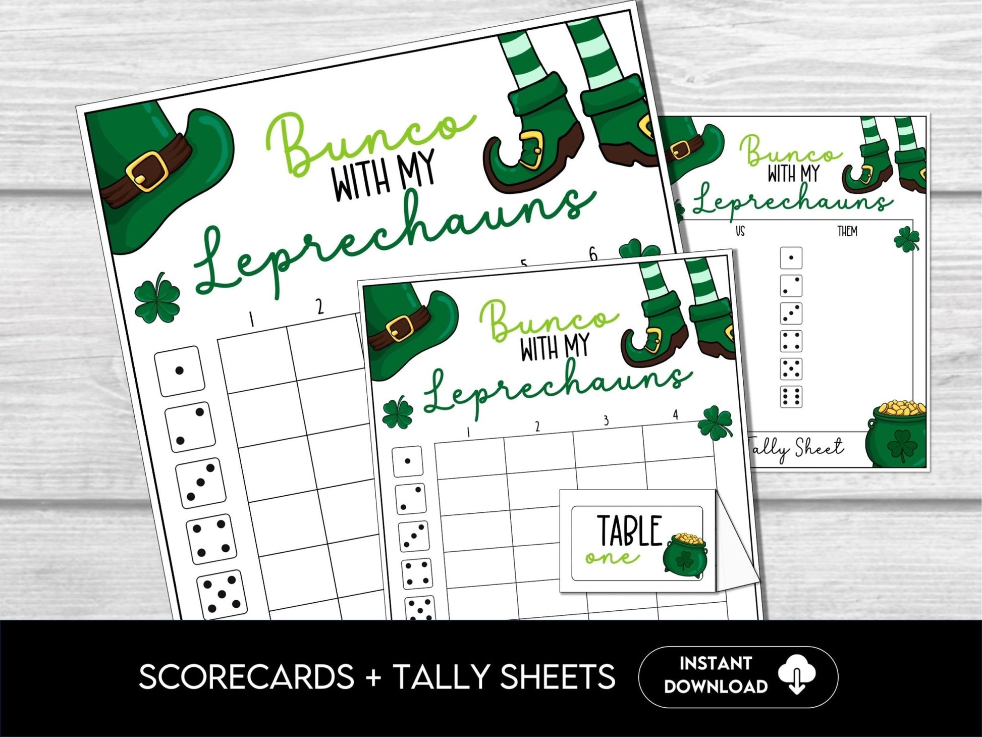 Bunco with my Leprechauns Score Sheets, St. Patricks Bunco Sheets
