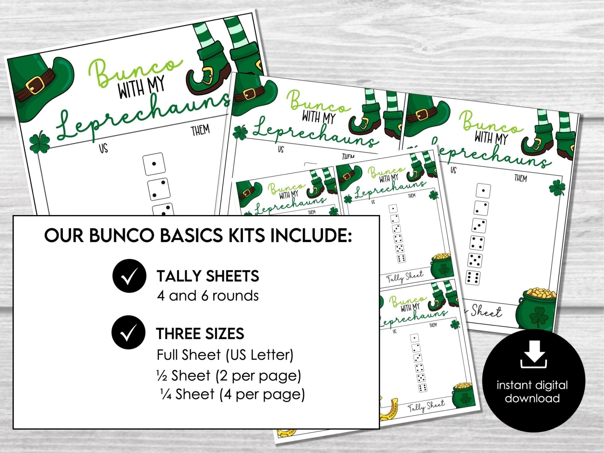Bunco with my Leprechauns Score Sheets, St. Patricks Bunco Sheets
