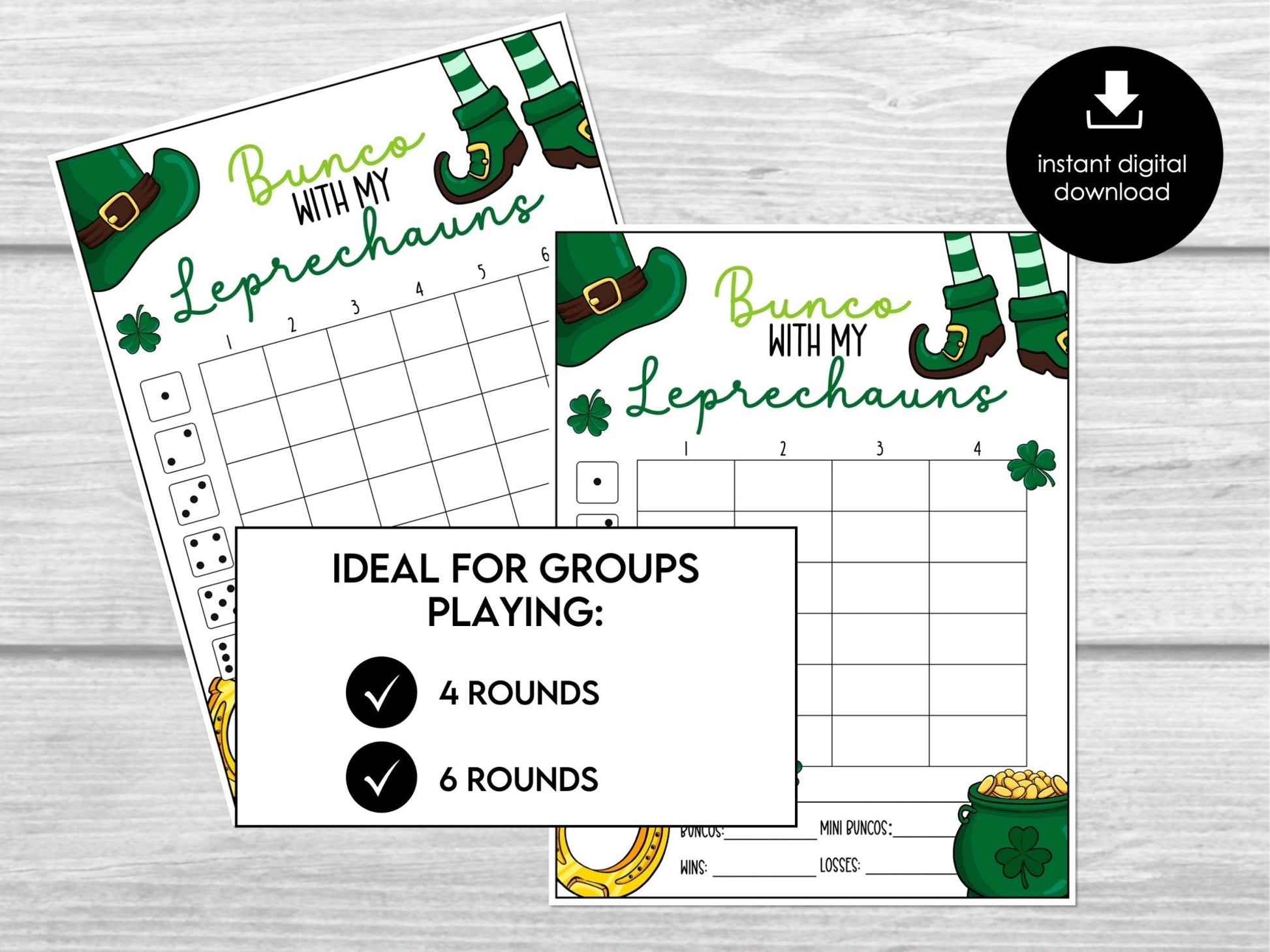 Bunco with my Leprechauns Score Sheets, St. Patricks Bunco Sheets