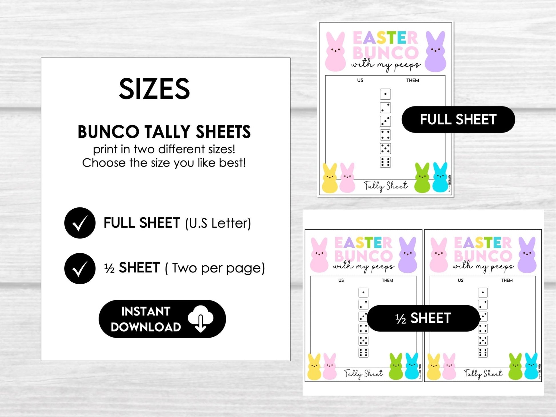 Bunco with My Peeps - Bunco Score Sheets - Score Cards, Tally Sheets, Table Numbers, Editable Invitation, Fun Easter Bunco Scorecards - Before The Party
