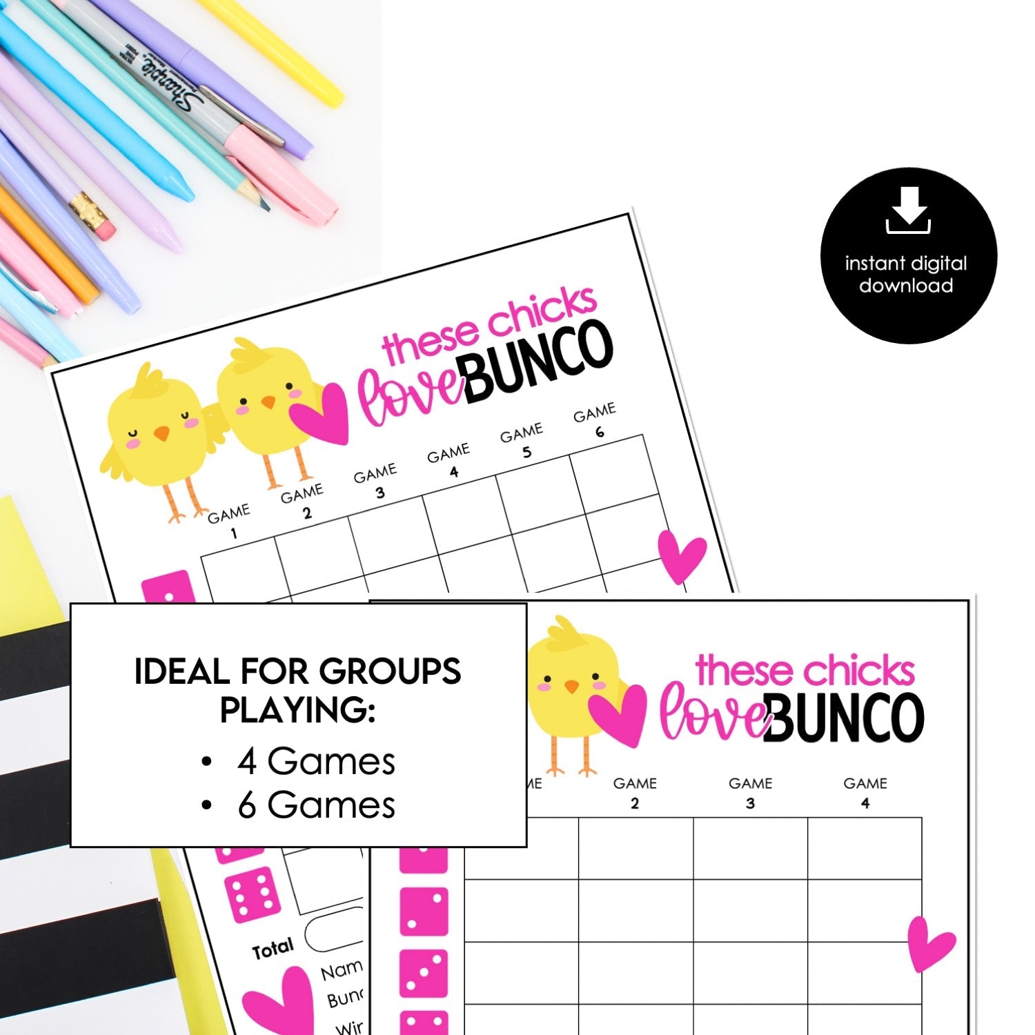 Chick Theme Bunco Score Cards – Spring Printable Bunco Score Sheets (Cards Only)