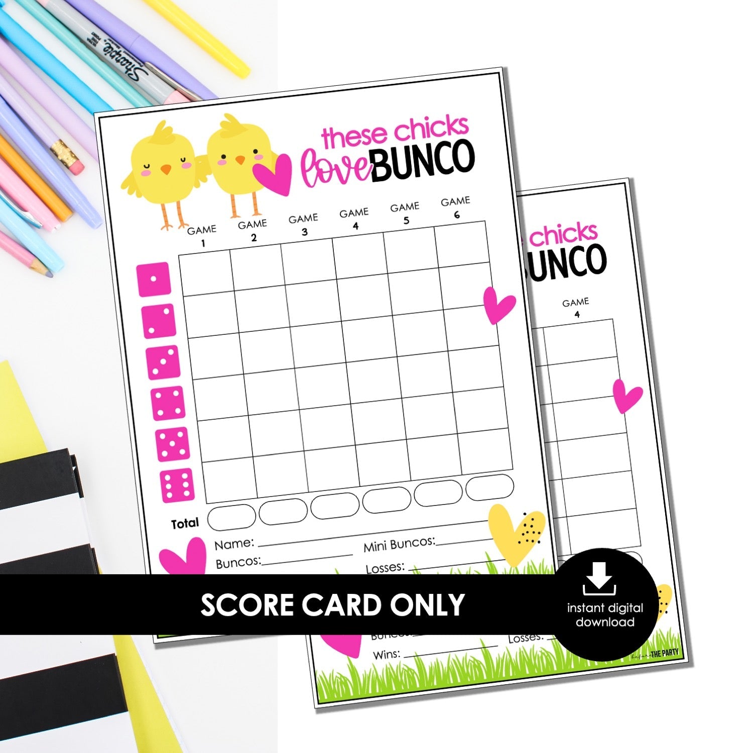 Chick Theme Bunco Score Cards – Spring Printable Bunco Score Sheets (Cards Only)
