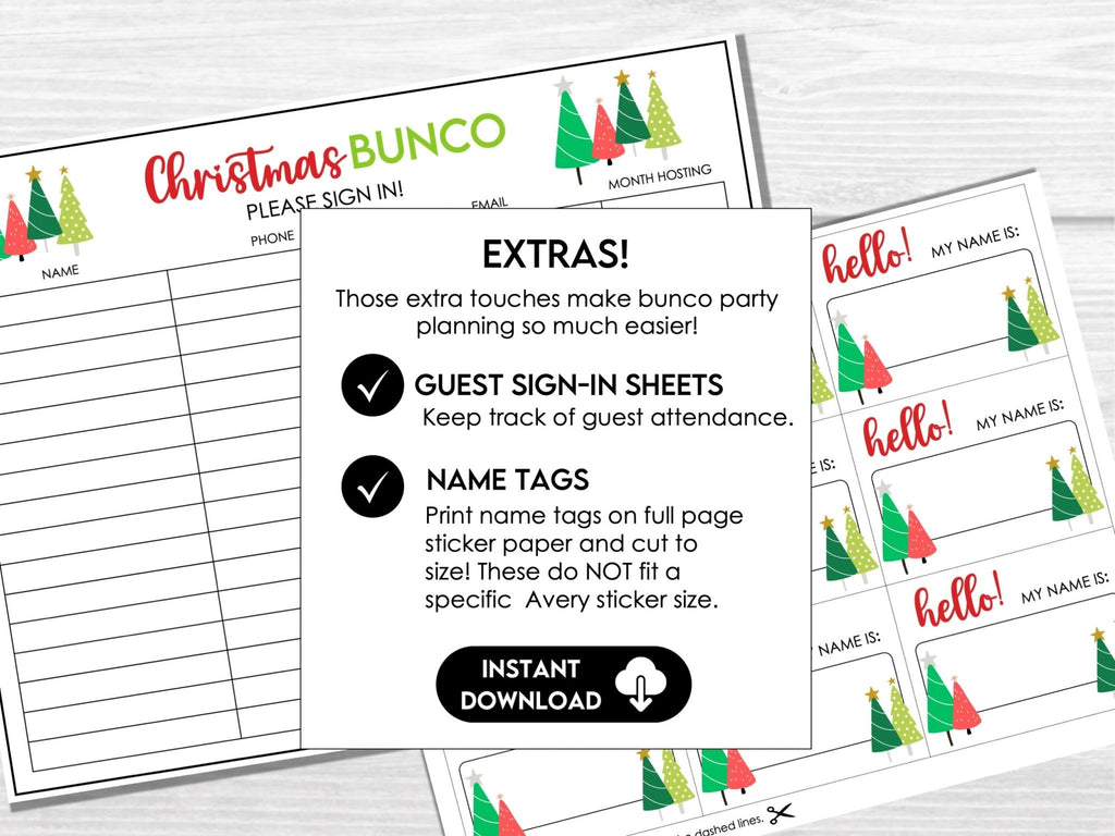 Christmas Bunco Christmas Tree Printable, Bunco Score Sheets Bundle - Score Cards, Tally Sheets and Table Numbers, December Holiday Bunco - Before The Party