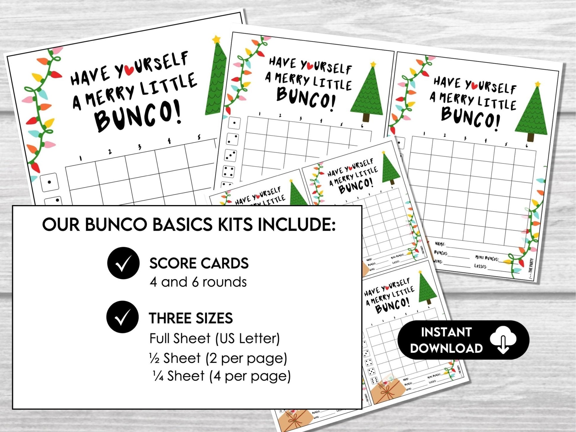 Christmas BUNCO Game, Printable Bunco Score Cards, Score Card Tally Sheets