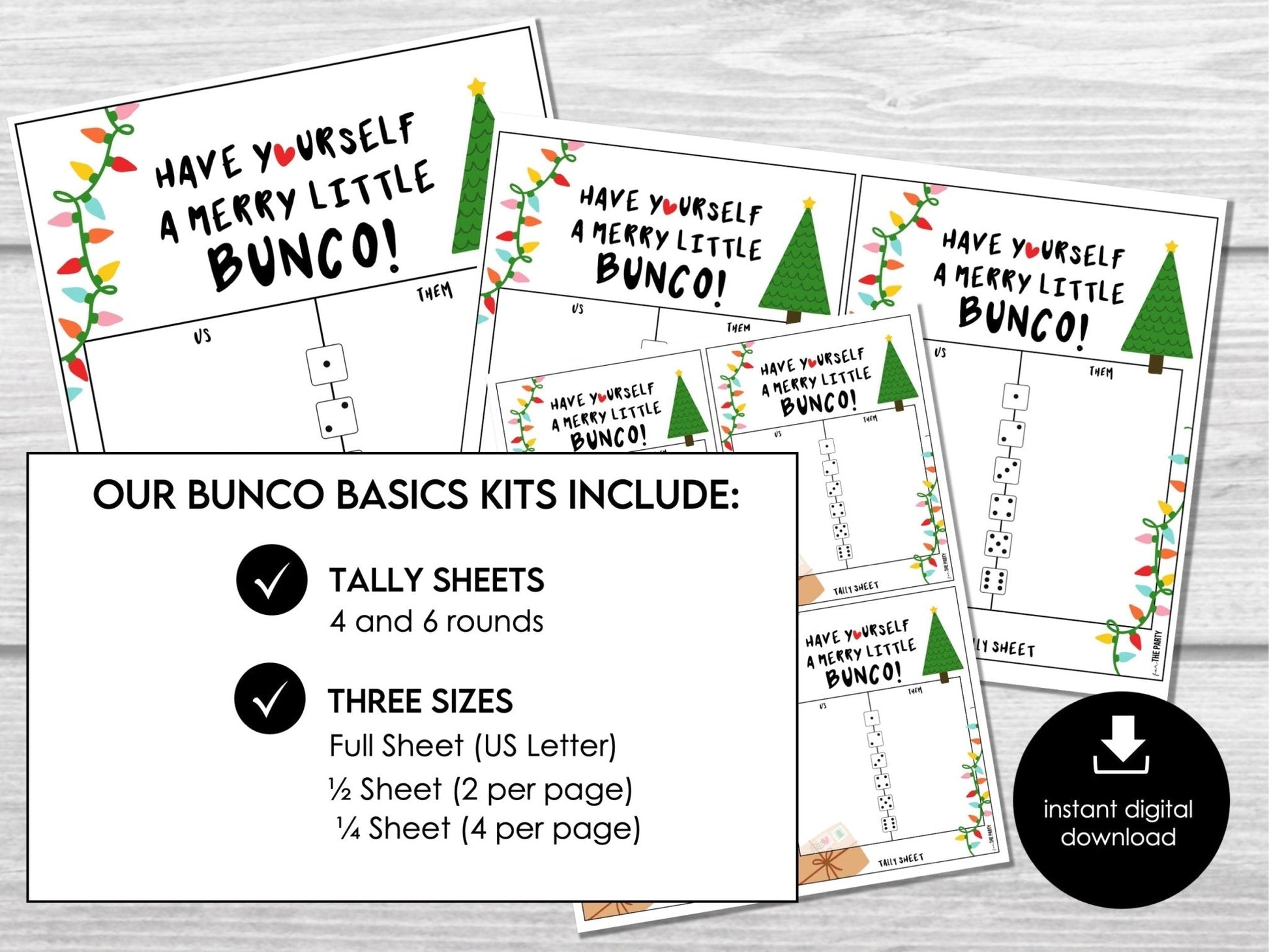 Christmas BUNCO Game, Printable Bunco Score Cards, Score Card Tally Sheets