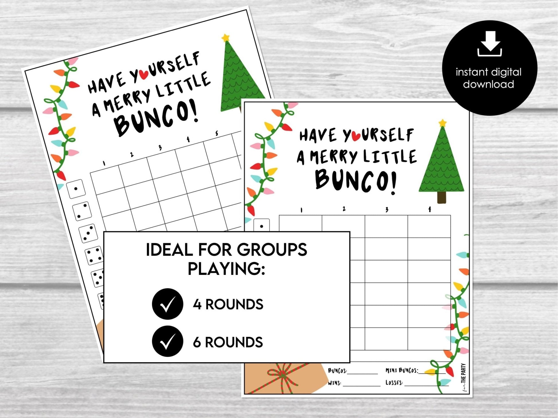 Christmas BUNCO Game, Printable Bunco Score Cards, Score Card Tally Sheets