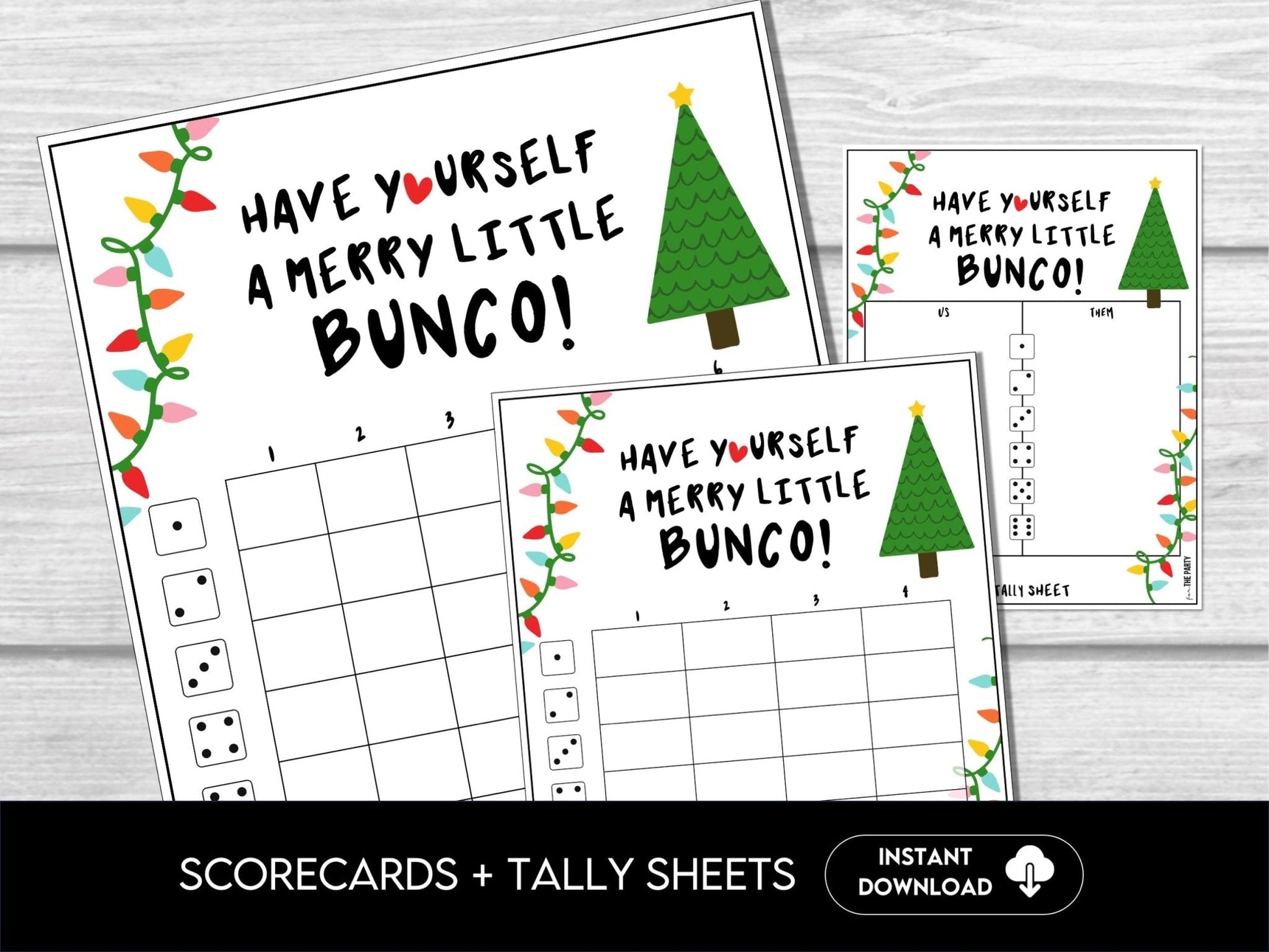 Christmas BUNCO Game, Printable Bunco Score Cards, Score Card Tally Sheets