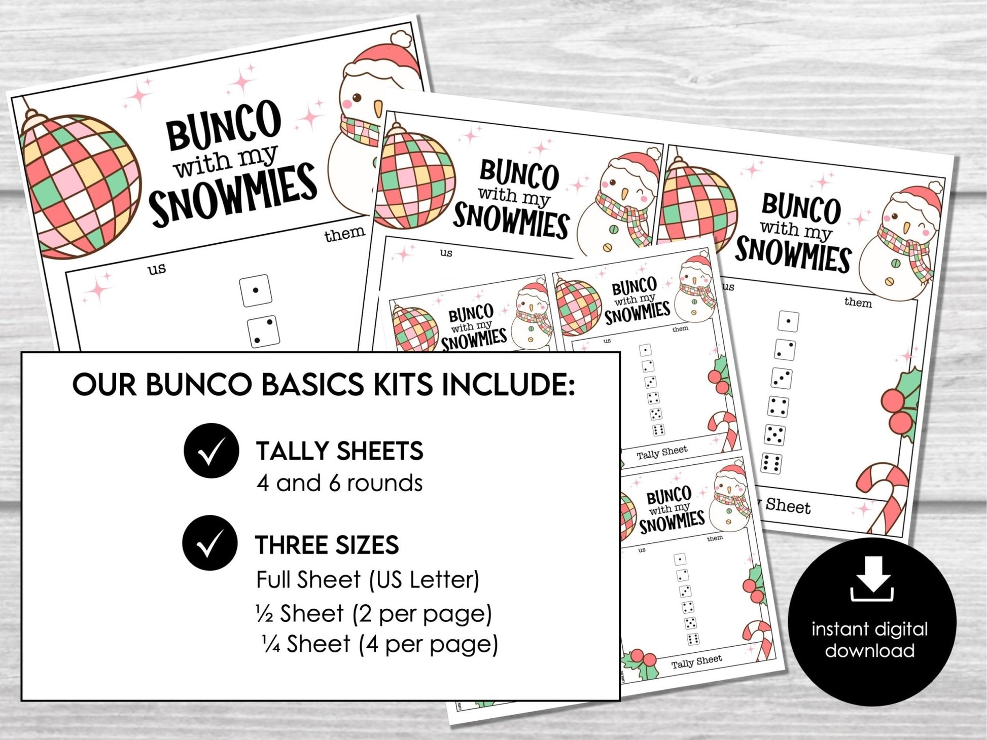 Christmas Bunco Score Sheets, January Bunco Printables, Christmas Bunco Invitation