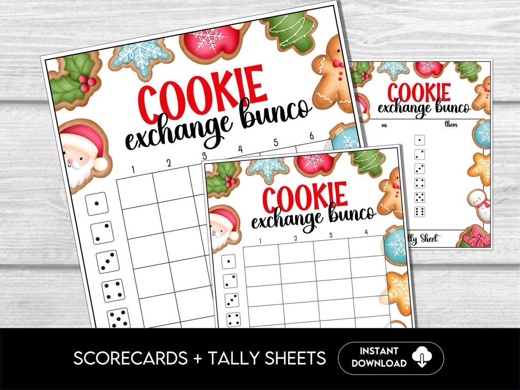 Christmas Cookie Bunco Score Sheet, Bunco Night Score cards, December Bunco Printables, Bunco Game, Tally Sheet for Bunco, Cookie Exchange - Before The Party