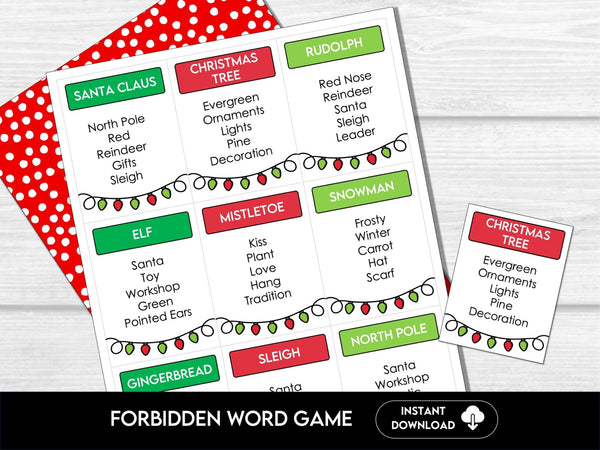 Christmas Forbidden Word Game | Holiday Guess The Word Game | Printable Christmas Party Games | Family Christmas Game, Kids & Adults - Before The Party