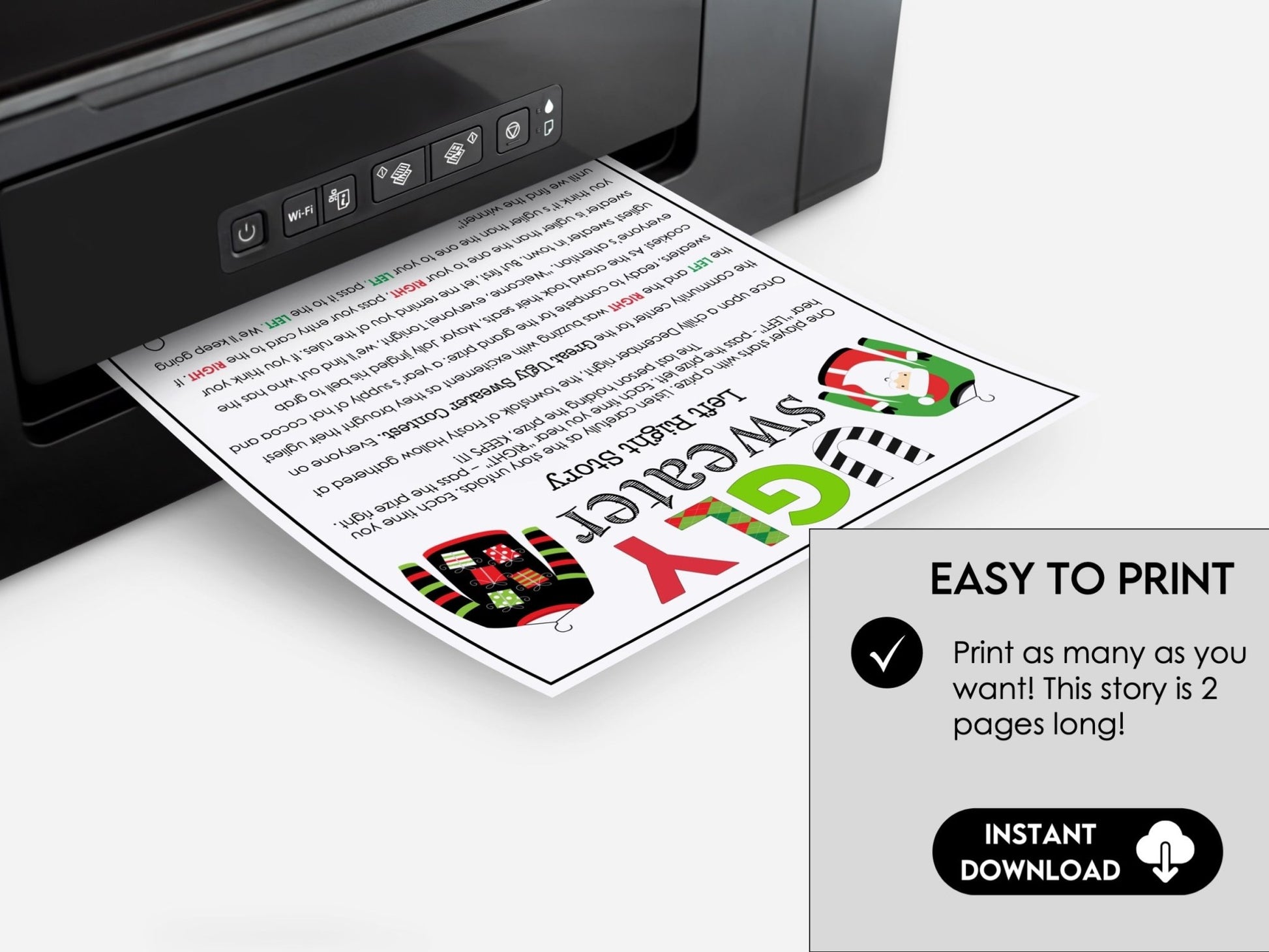 Ugly Sweater Left Right Gift Exchange Story Printable | Chrostmas Gift Swap Game