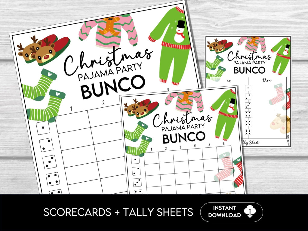 Christmas Pajama Party Bunco, Printable Bunco Score Cards, Score Card Tally Sheets, - Before The Party