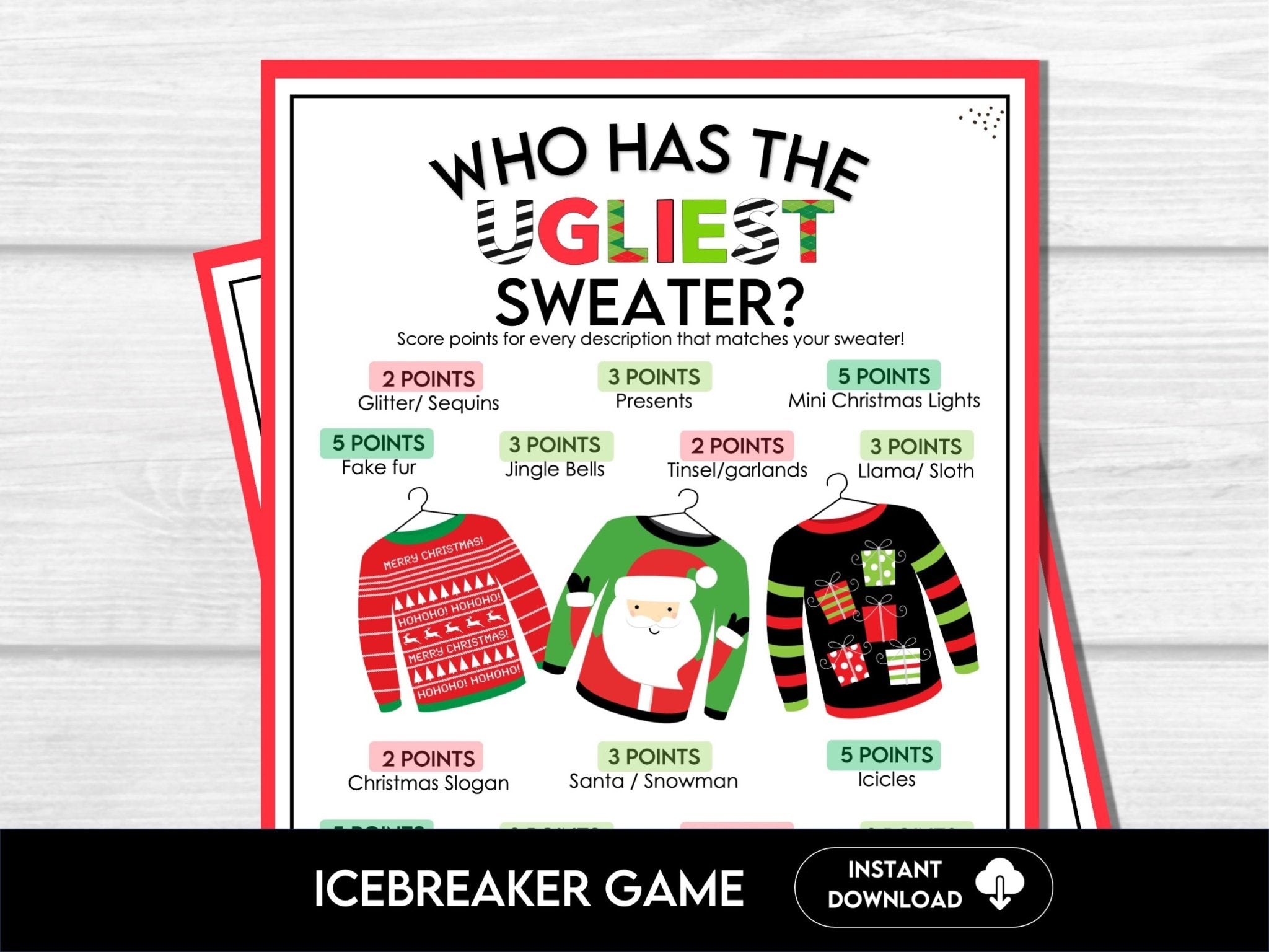 Ugly Sweater Party Game, Printable Holiday Icebreaker, Fun Christmas Party Game