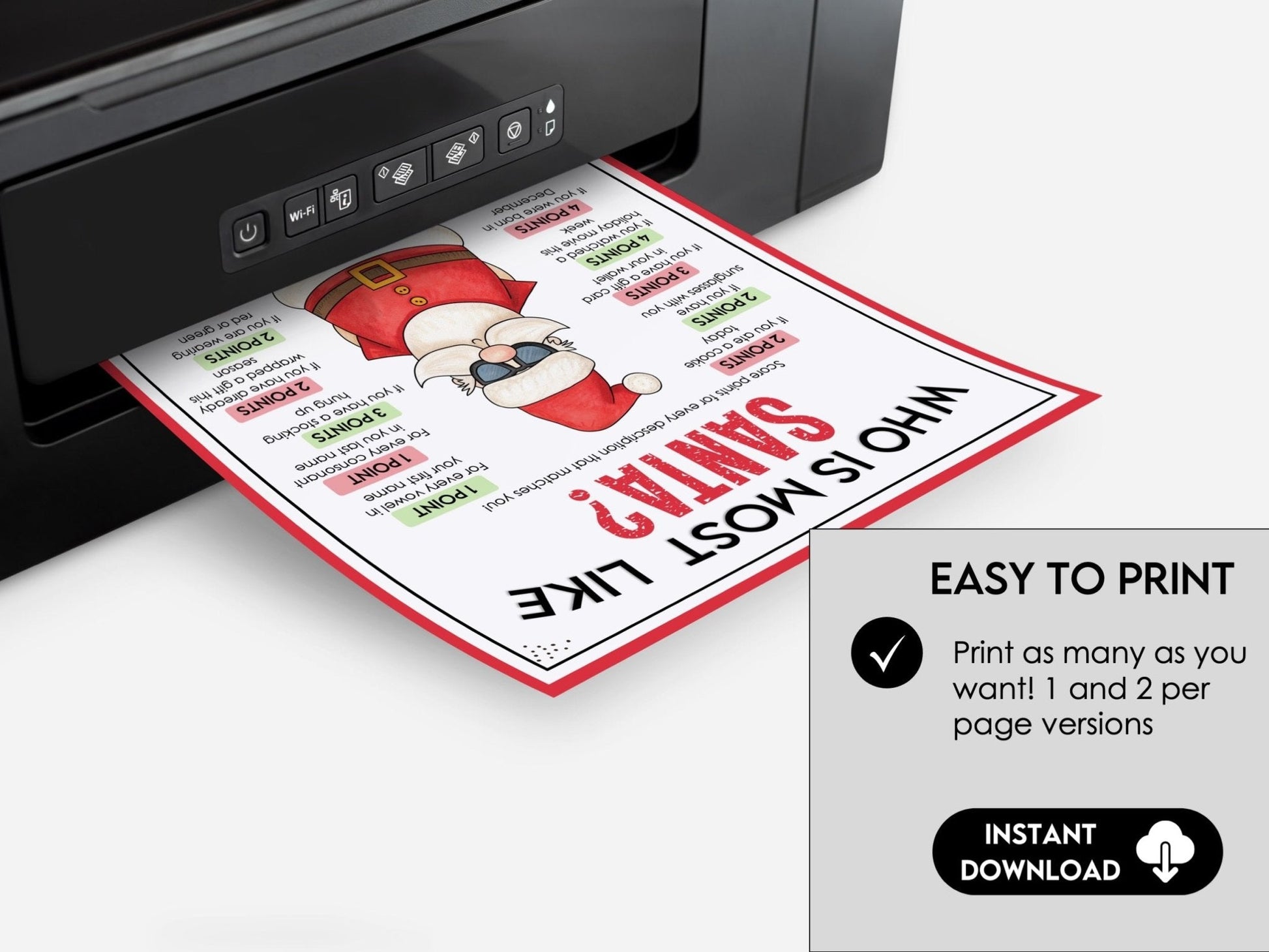 Christmas Who is Most Like Santa Game, Printable Holiday Activity for Adults and Kids