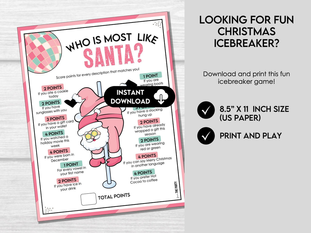 Christmas Who is Most Like Santa Game, Printable Holiday Activity for Adults and Kids, Christmas Party Fun Icebreaker Printable Game - Before The Party