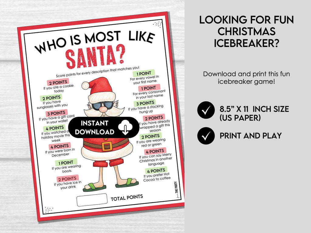 Christmas Who is Most Like Santa Game, Printable Holiday Activity for Adults and Kids, Christmas Party Fun Icebreaker Printable Game - Before The Party