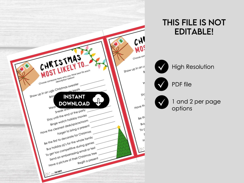 Christmas Who is Most Likely To Game, Printable Holiday Activity for Adults, Christmas Party Fun Icebreaker Printable Game, Office Party - Before The Party