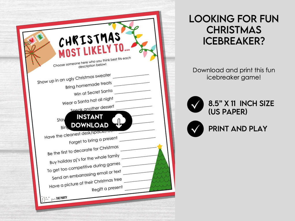 Christmas Who is Most Likely To Game, Printable Holiday Activity for Adults, Christmas Party Fun Icebreaker Printable Game, Office Party - Before The Party