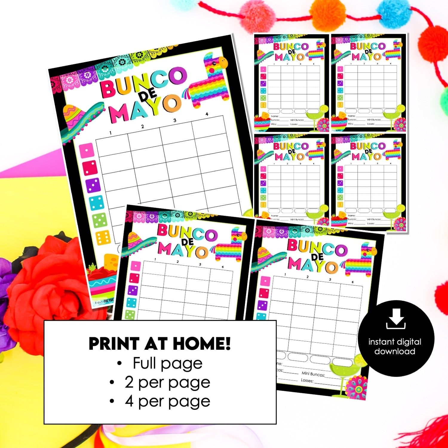 Cinco de Mayo Bunco Score Cards – Fiesta Printable Bunco Score Sheets (Cards Only)
