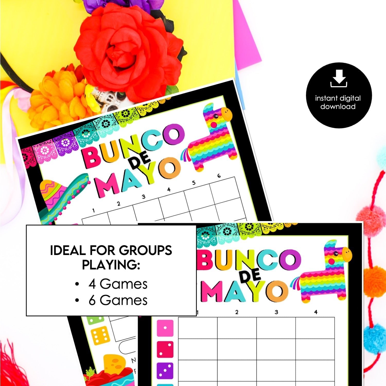 Cinco de Mayo Bunco Score Cards – Fiesta Printable Bunco Score Sheets (Cards Only)