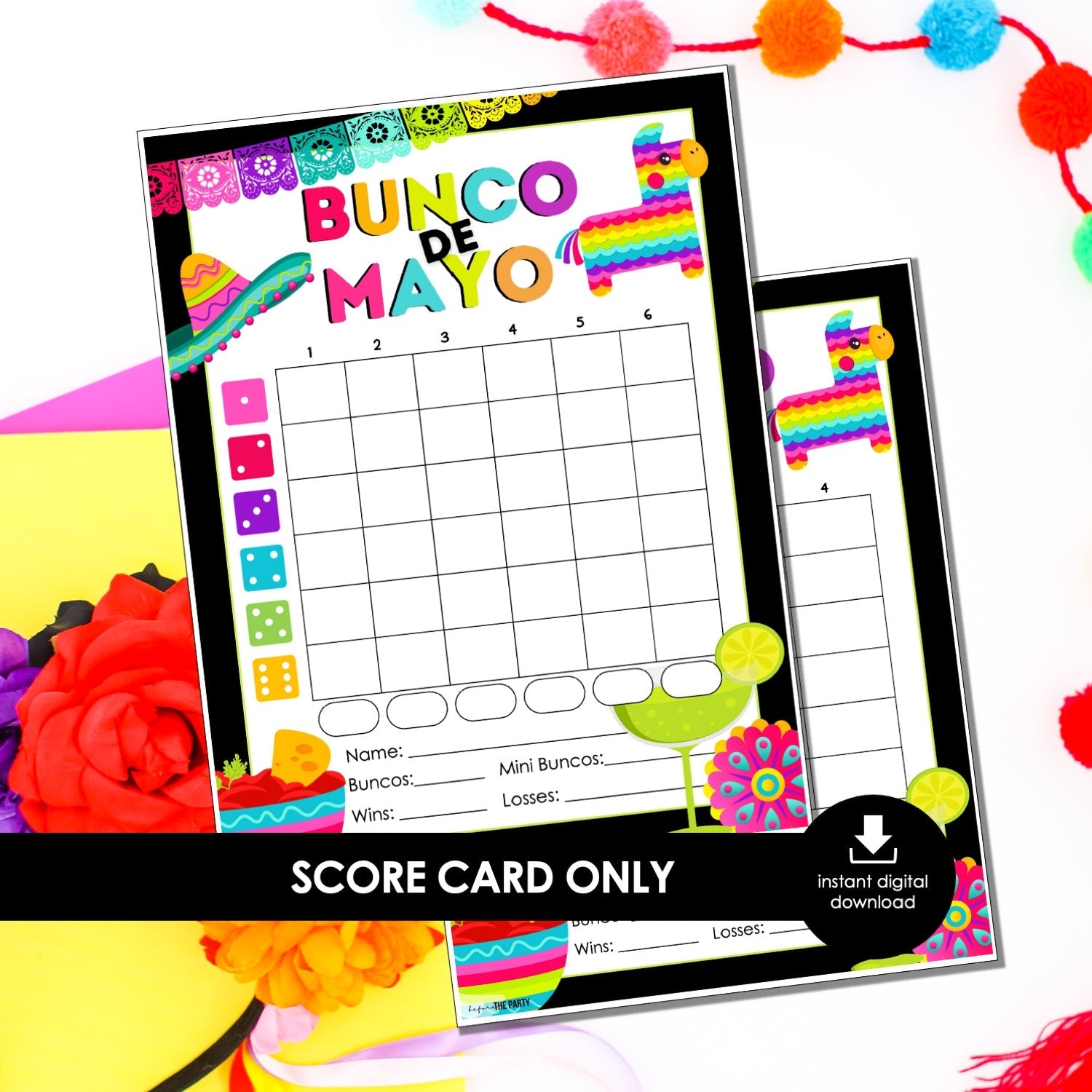 Cinco de Mayo Bunco Score Cards – Fiesta Printable Bunco Score Sheets (Cards Only)