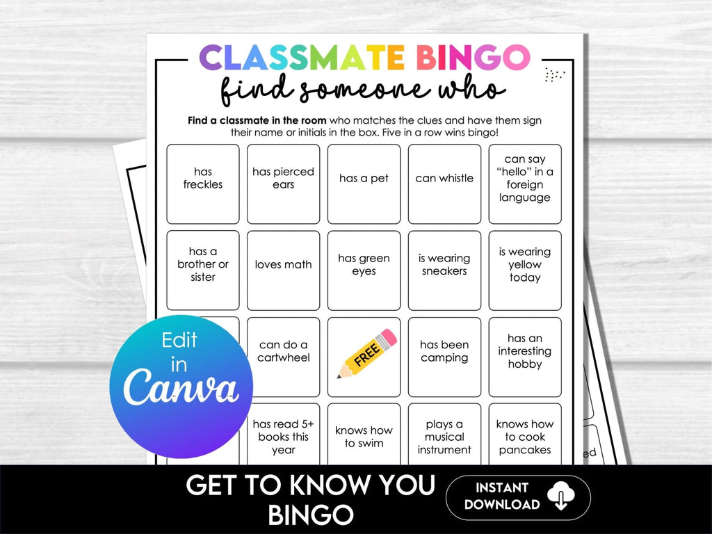 Classmate Get to Know You Bingo, Find Someone Who Bingo, Classroom Bingo, Back To School Icebreaker, Fun Get To Know You Activity, Editable - Before The Party