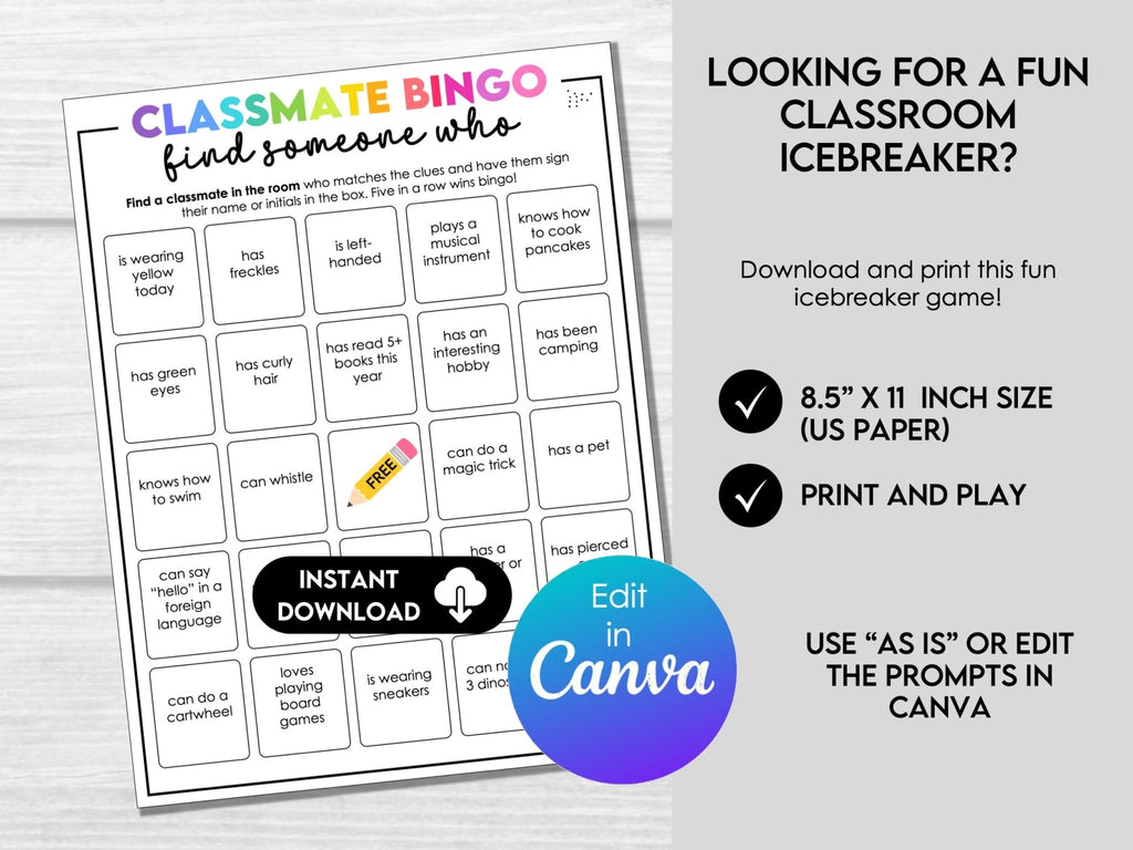 Classmate Get to Know You Bingo, Find Someone Who Bingo, Classroom Bingo, Back To School Icebreaker, Fun Get To Know You Activity, Editable - Before The Party