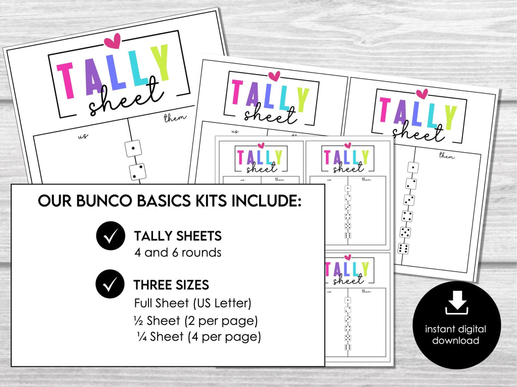 Cute Bunco Mode Scorecards for Bunco Night, includes Tally Sheets and Table Numbers - Before The Party