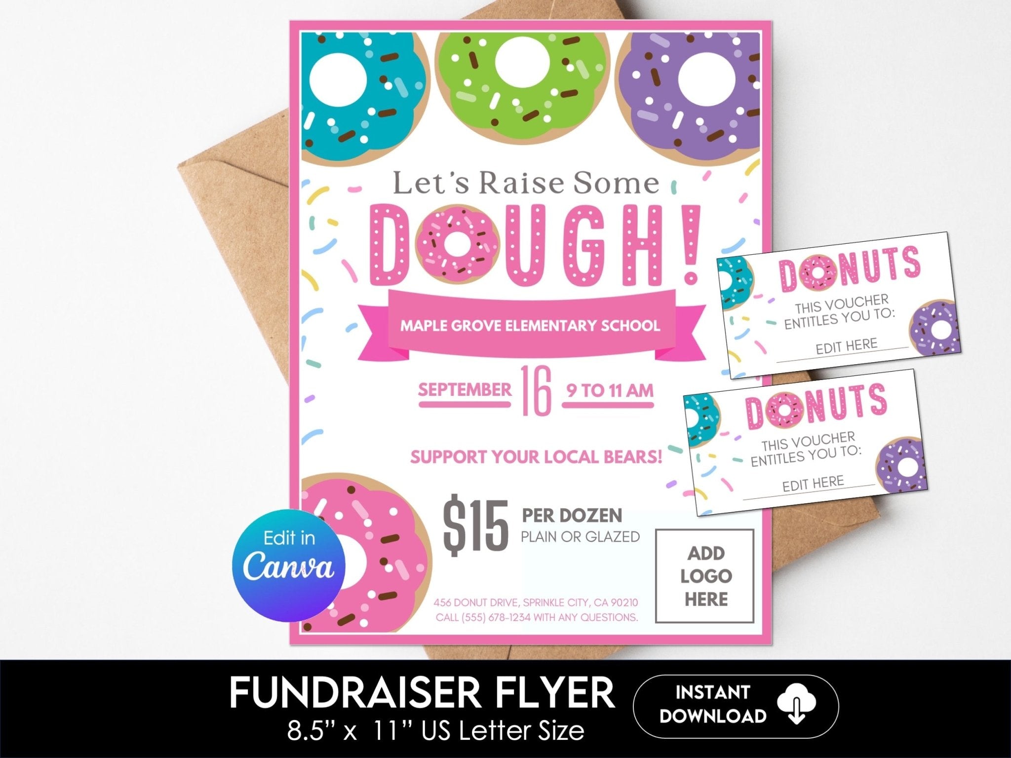 Donut School Fundraiser Flyer 8.5" x 11" – Editable Canva Template - Before The Party