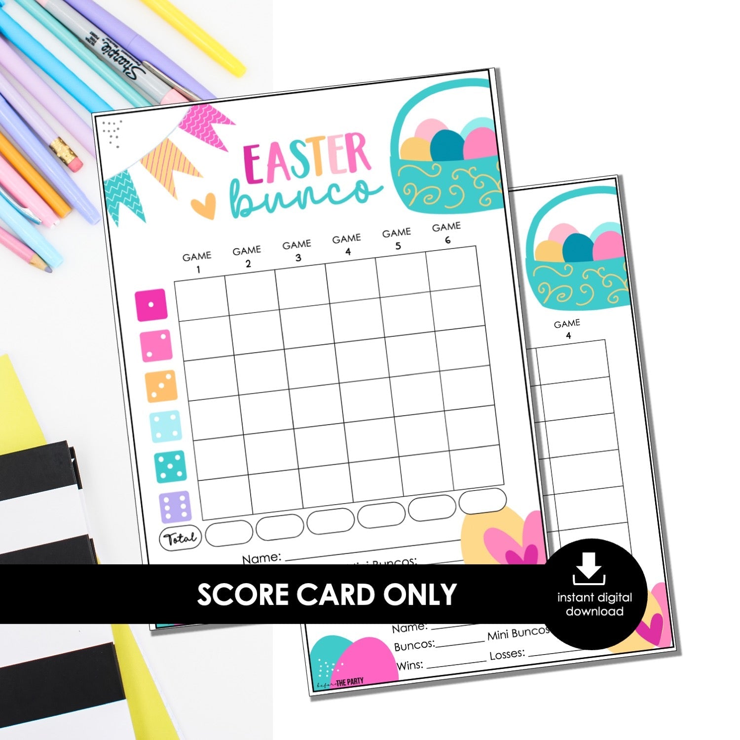 Easter Bunco Score Cards – Pastel Basket Printable Bunco Score Sheets (Cards Only)