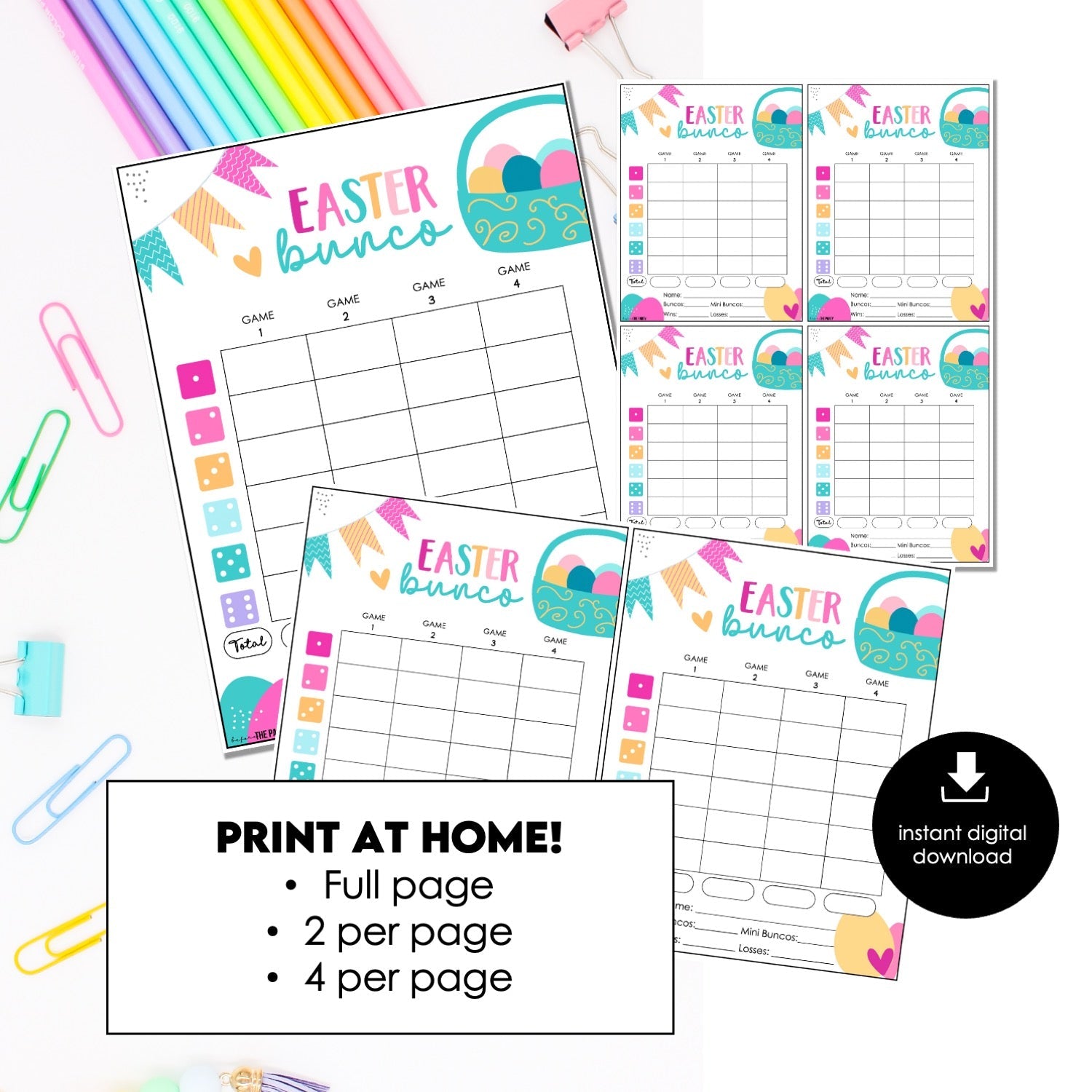 Easter Bunco Score Cards – Pastel Basket Printable Bunco Score Sheets (Cards Only)