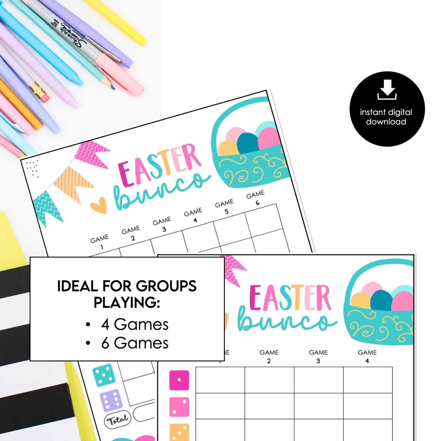 Easter Bunco Score Cards – Pastel Basket Printable Bunco Score Sheets (Cards Only)
